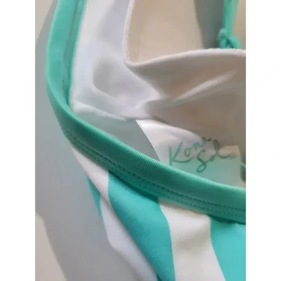 Kona Sol Women’s Blue & White Striped V-Neck High-Leg Swimsuit – New - Picture 5 of 10